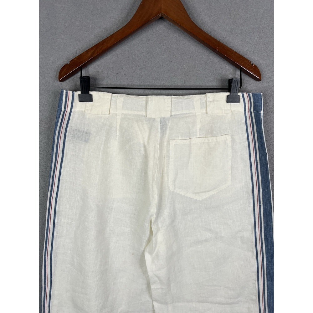 LAUREN Ralph Lauren Linen Pants Size 8 White side stripe Wide Leg Beach Cruise - Picture 8 of 9